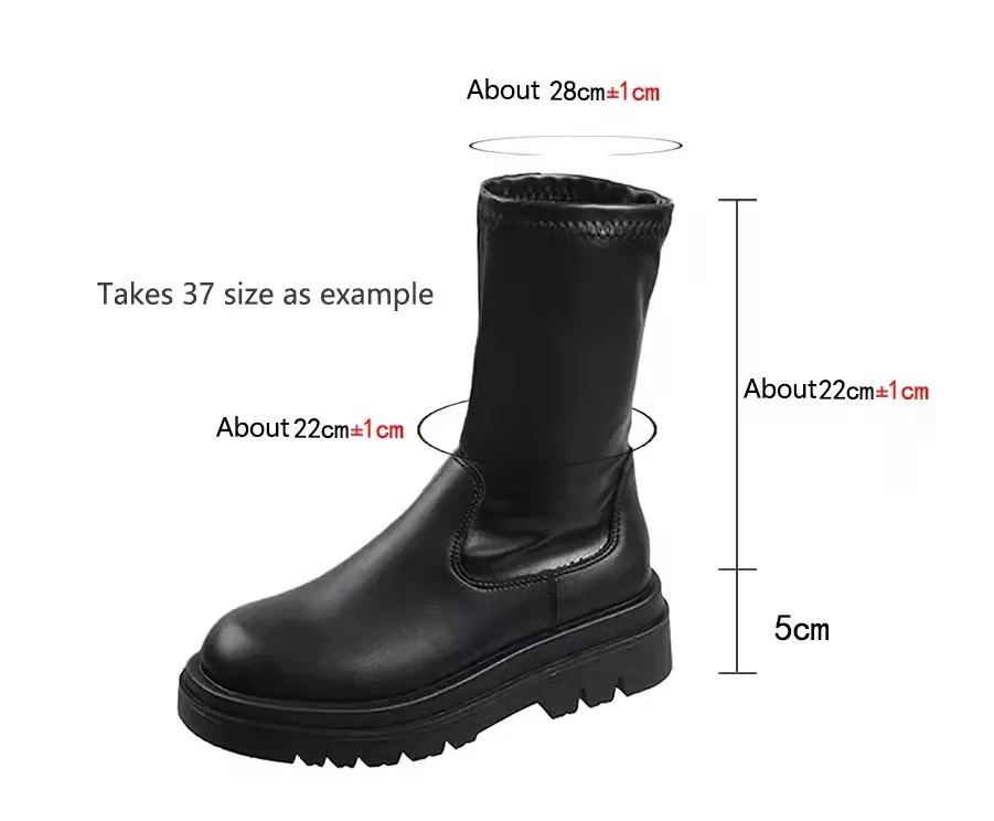 Thick Sole Knee High Boots For Women Chunky Heel Black Long Boots Leather Knight Boots Fashion Winter Shoes - Short Boots-Size42