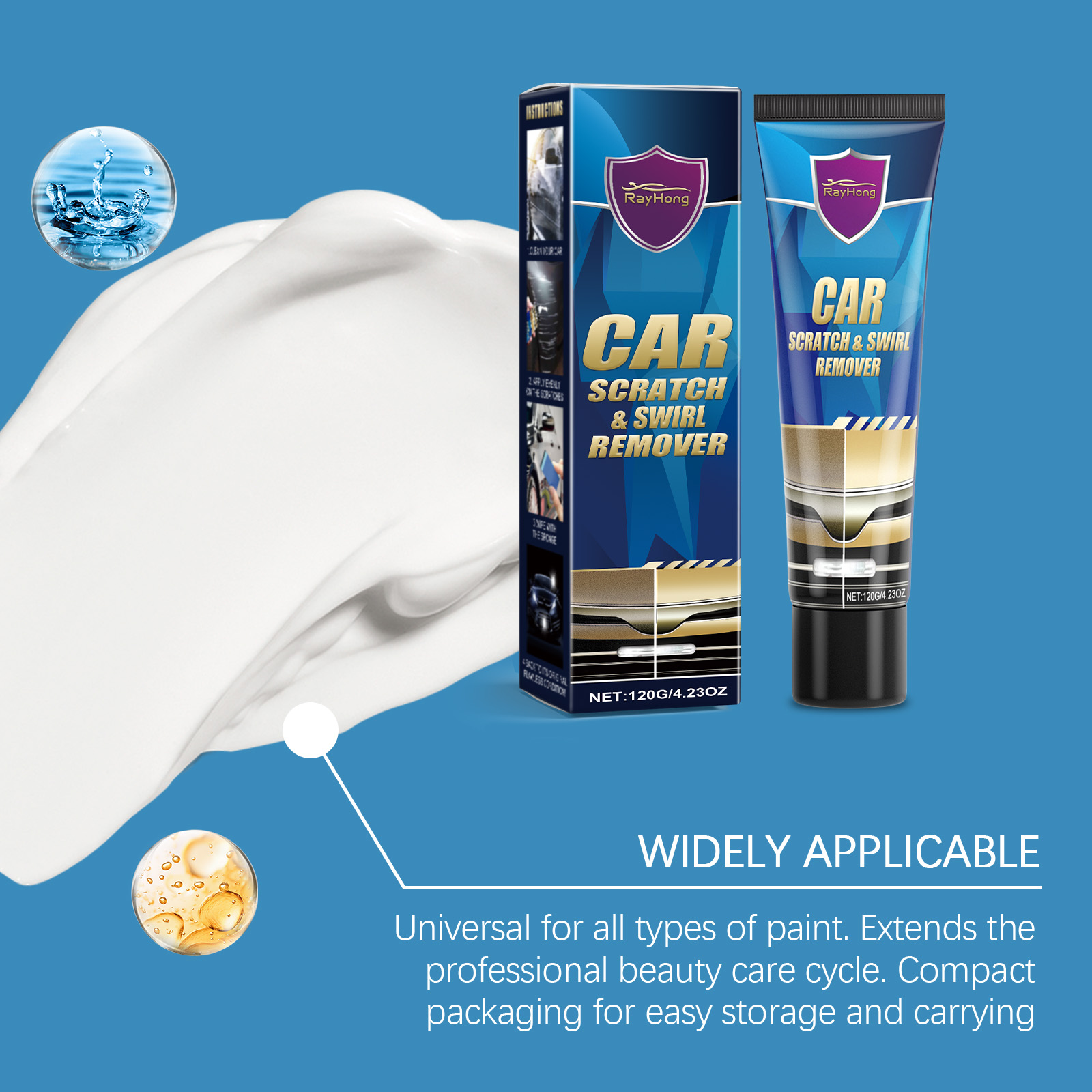 Car Scratch Remover Paste, Universal Auto Paint Scratch Repair Cream For All Car Colors, Remove Scratches, Water Marks & Swirl Marks With Sponge 6