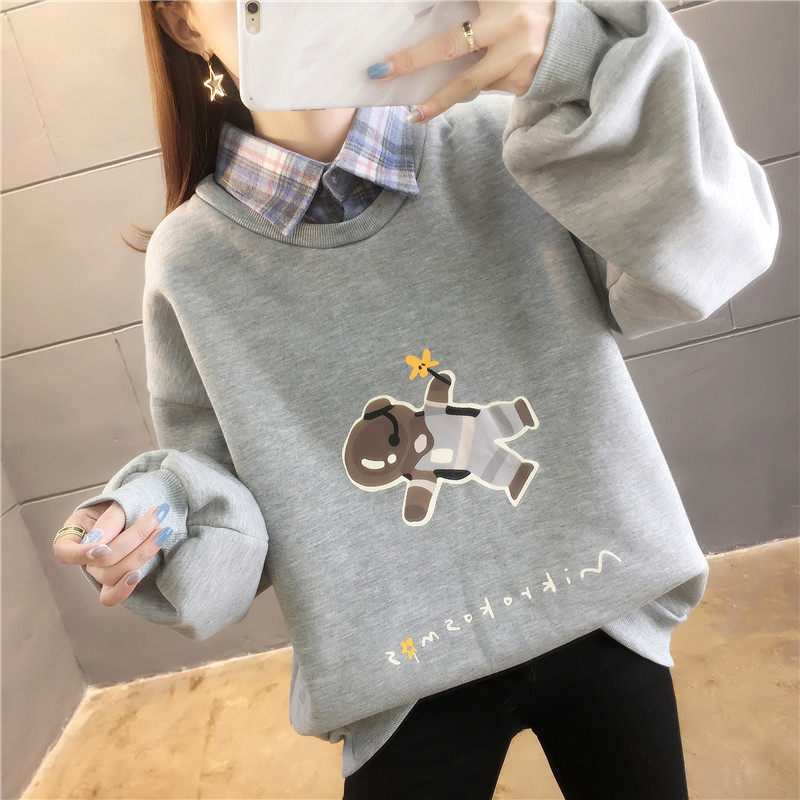 Title 2, Fake two cute bear plus velvet padded sweater