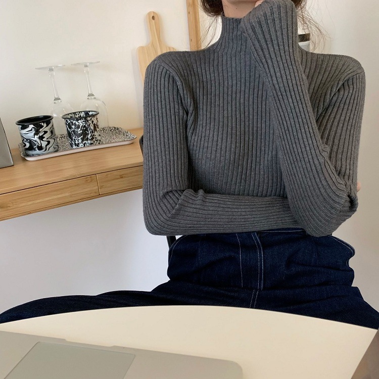 Title 2, Half-high Neck Slim-fit Sweater With Long Sleeves