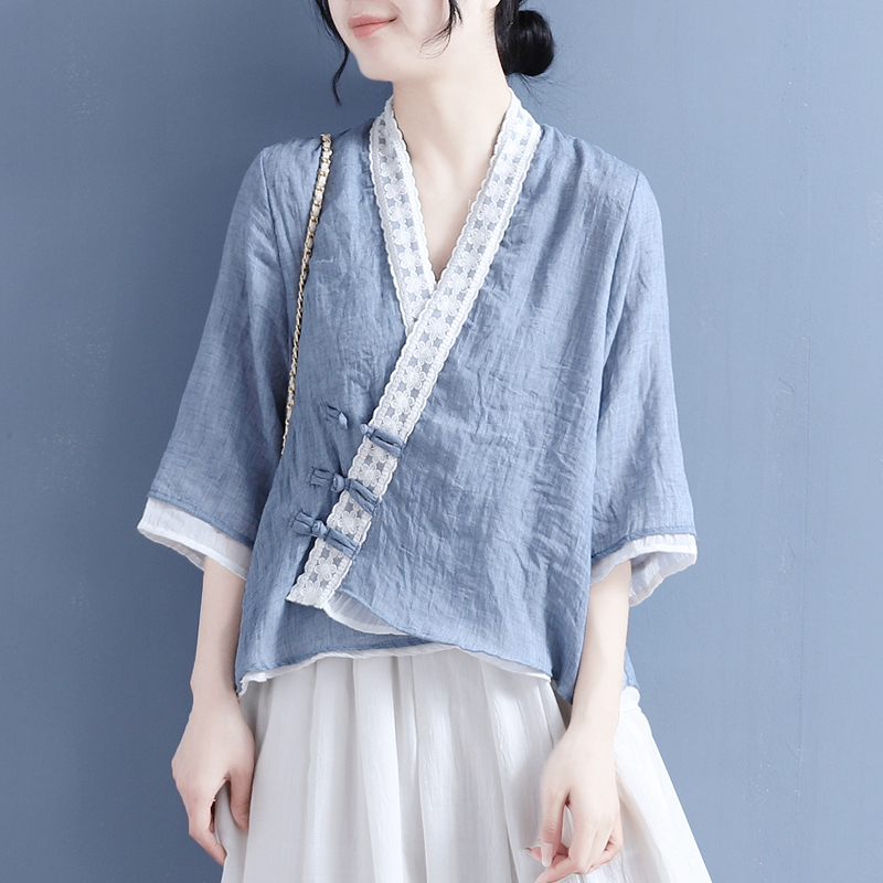 Women's Lace Double-layer Cotton Linen Shirt