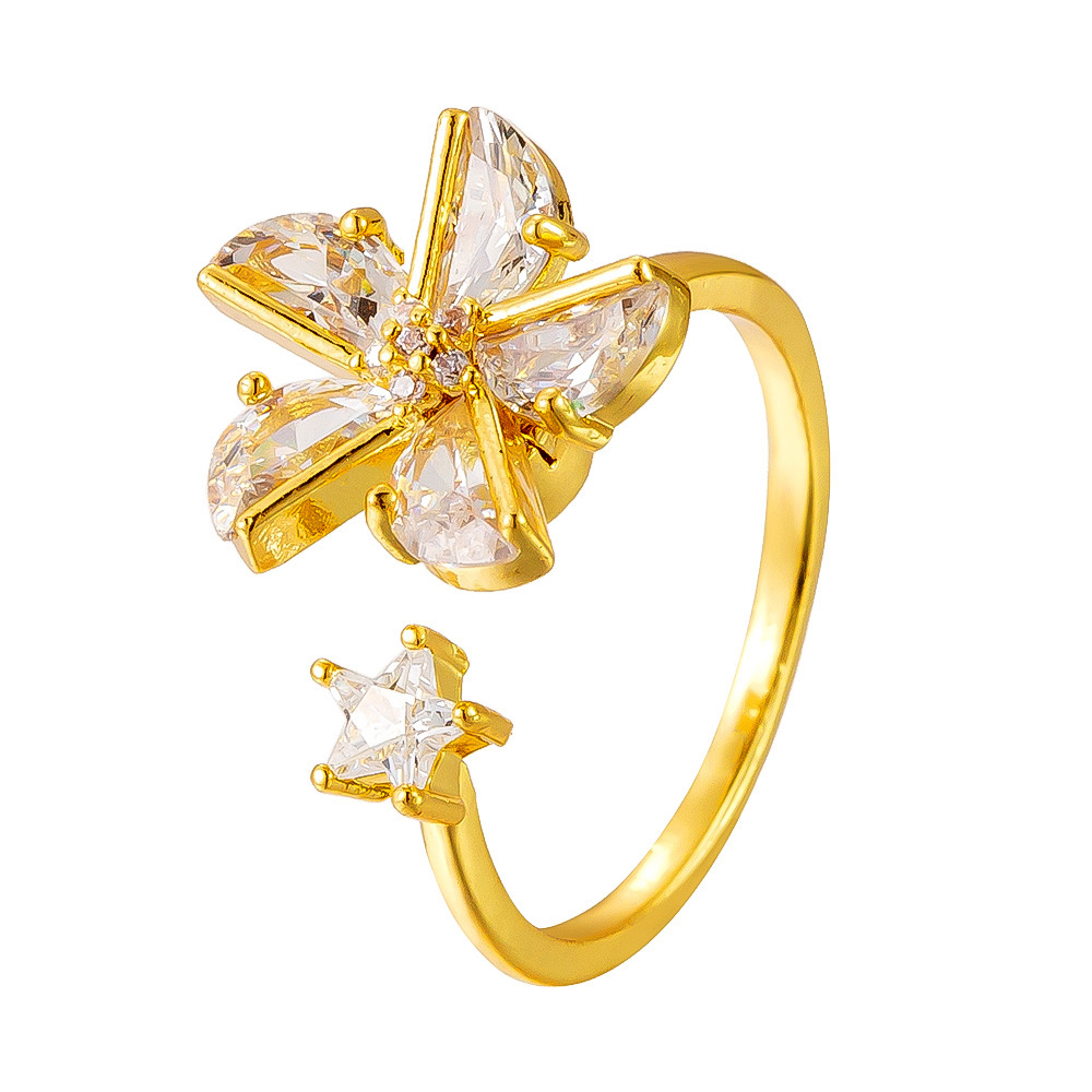 Ladies Butterfly Star Heart Finger Ring Copper Micro Zircon Adjustable Open Ring