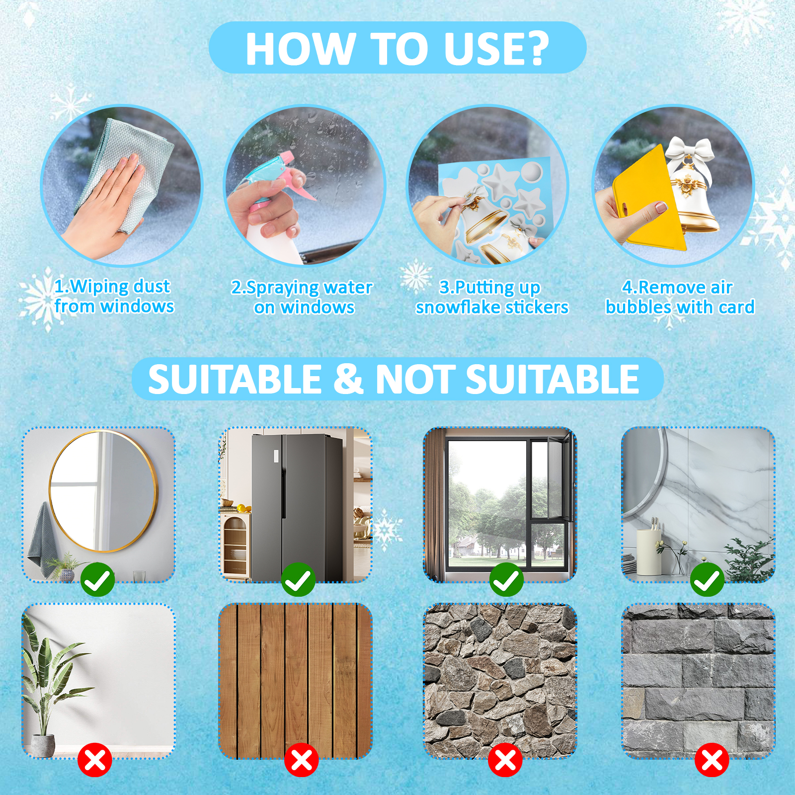 Inreeme Christmas Window Stickers Decorations - 146Pcs Xmas Snowflake Reusable — image 7