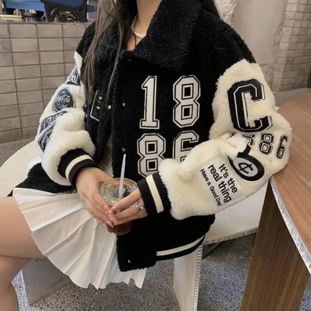 Lamb Wool All match Loose Fluffy Jacket Black - Shop at LoveMi