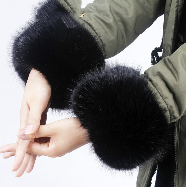 Women Furry Sleeve Cuffs Fox Short Wrist Bracelet Long Black Hair - Shop at LoveMi