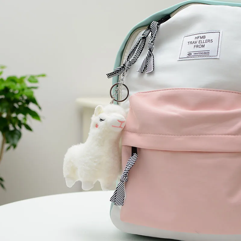 Simulation Alpaca Keychain Plush Toy Grass Mud Horse Doll Small Pendant - White