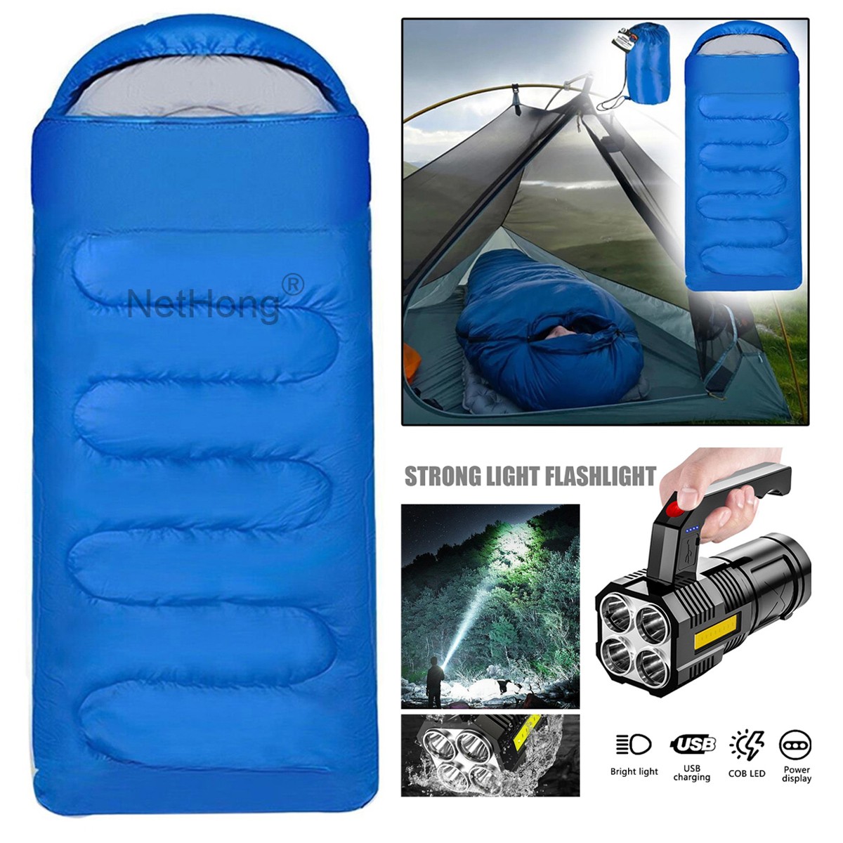 3-4 SEASON SINGLE SLEEPING BAGS CAMPING RECTANGULAR ENVELOPE ZIP UP KIDS AND GROWN-UPS