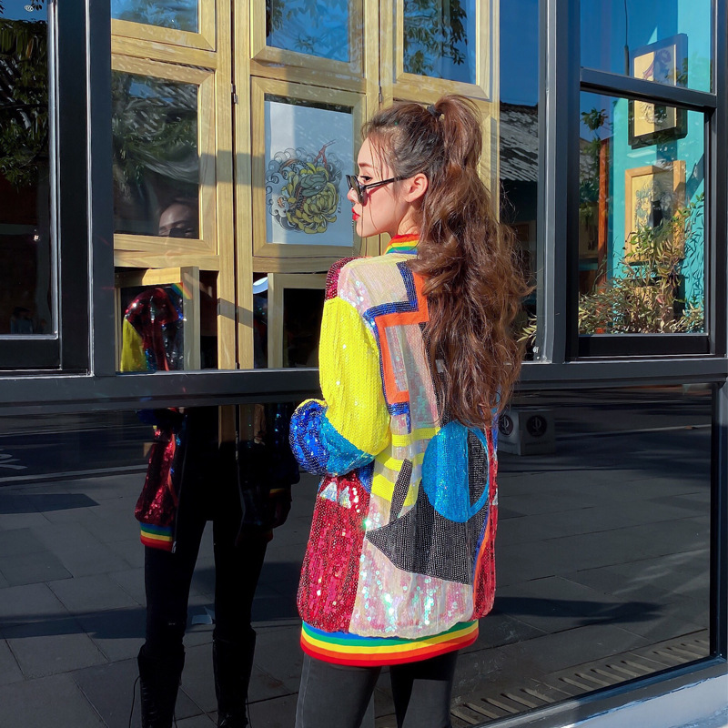 Women's Mid-length All-match Geometric Sequined Jacket