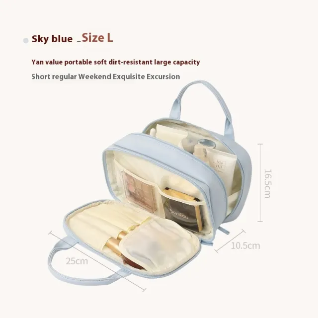 New Portable Cosmetic Bag With Handle Large Capacity Waterproof Make up Toiletries Handbag Multifunctional Storage Travel Bag For Women Blue - Shop at LoveMi