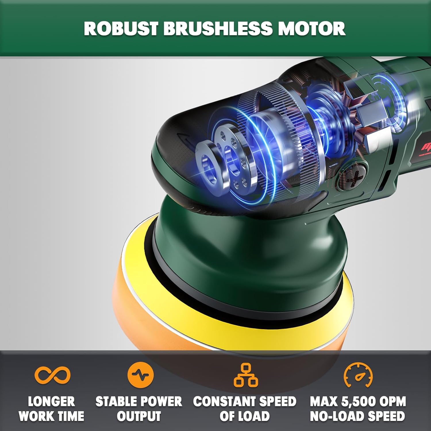 Cordless Buffer Polisher For 18V Battery, 6IN Brushless 3545 DA Car 6 Speeds — image 9
