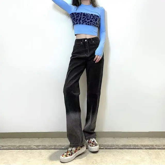 Gradient Black Jeans Women High Waist Black - Shop at LoveMi