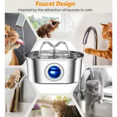 3.2L Cowhorn Model Pet Water Dispenser - Stainless Steel Automatic Water Fountain With 4 Replaceable Filters - 3.2L - View 1