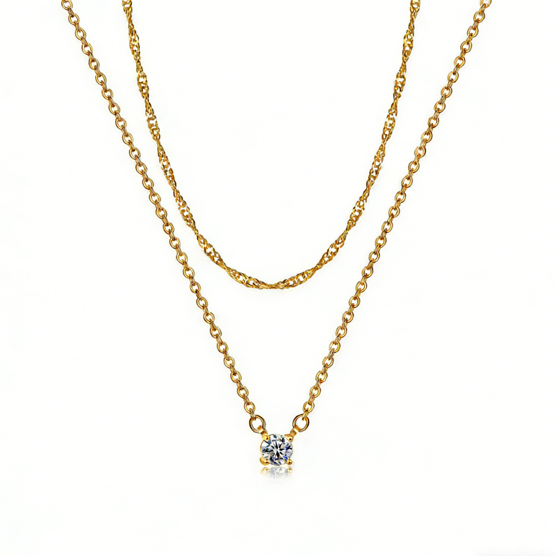 Dainty Diamond Solitaire Pendant Necklaces For Women, 14K Gold Plated Single Round Cubic Zirconia Square Simulated Diamond Choker Necklace Jewelry Gifts