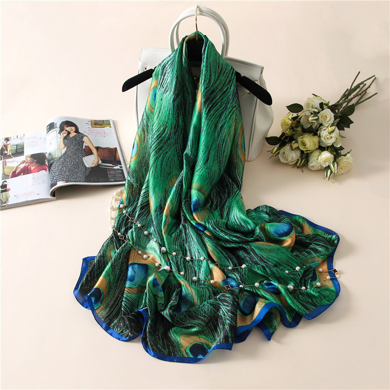 Title 5, New Sunscreen Soft Peacock Feather Printed Scarf