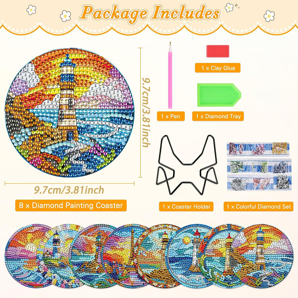 Diamond Art Drawing Coaster With Bracket, DIY Landscape Pattern Diamond Art Coaster, Suitable For Adults And Beginners Diamond Drawing Kit, Diamond Kit Craft Supplies, Exquisite Gifts For Fri