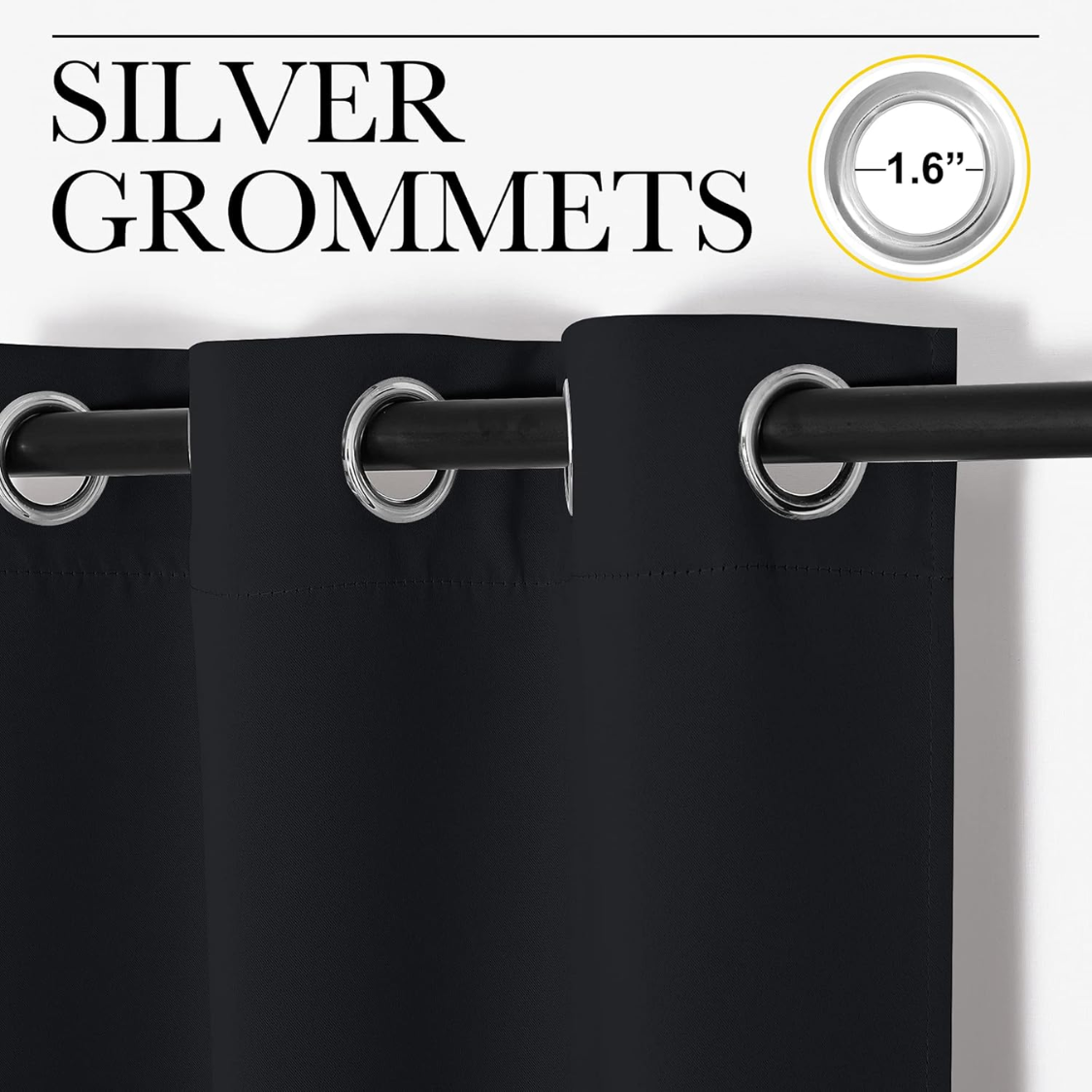 Halloween Pitch Black Solid Thermal Insulated Grommet Blackout Curtains Drapes For Bedroom Window 2 Panels, 42 Inches Wide By 63 Inches Long, Black thumbnail 5
