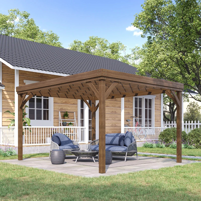 10' X 12' Outdoor Wooden Pergola, Grape Vine Gazebo With Concrete Anchors For Garden, Patio, Backyard, Deck, Brown Multiple Packages — foto 11