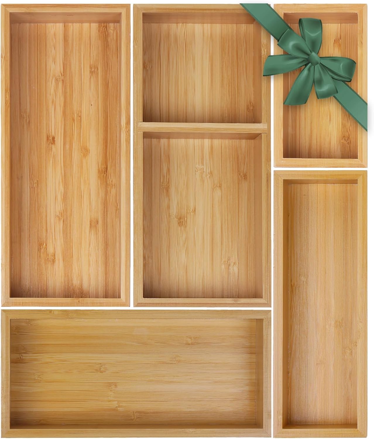 Bamboo Drawer Organizer Set, Individual Wooden Storage Trays For Kitchen, Bedroom, Bathroom, Office And Home Organization