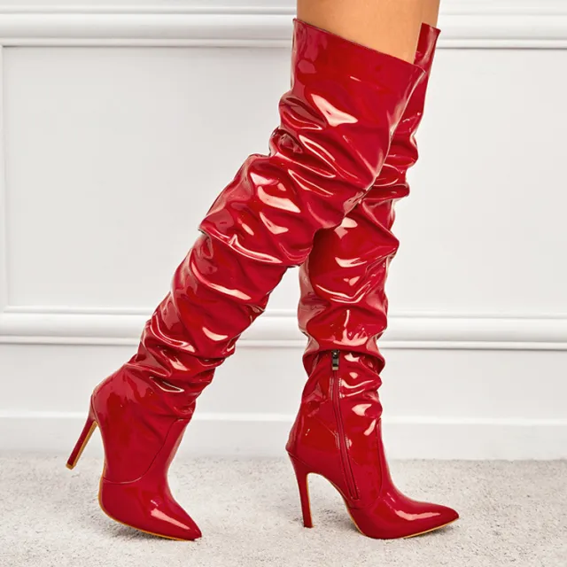 Knee High Long Boots Women Fashion Super High Heel Party Shoes Red - Shop at LoveMi