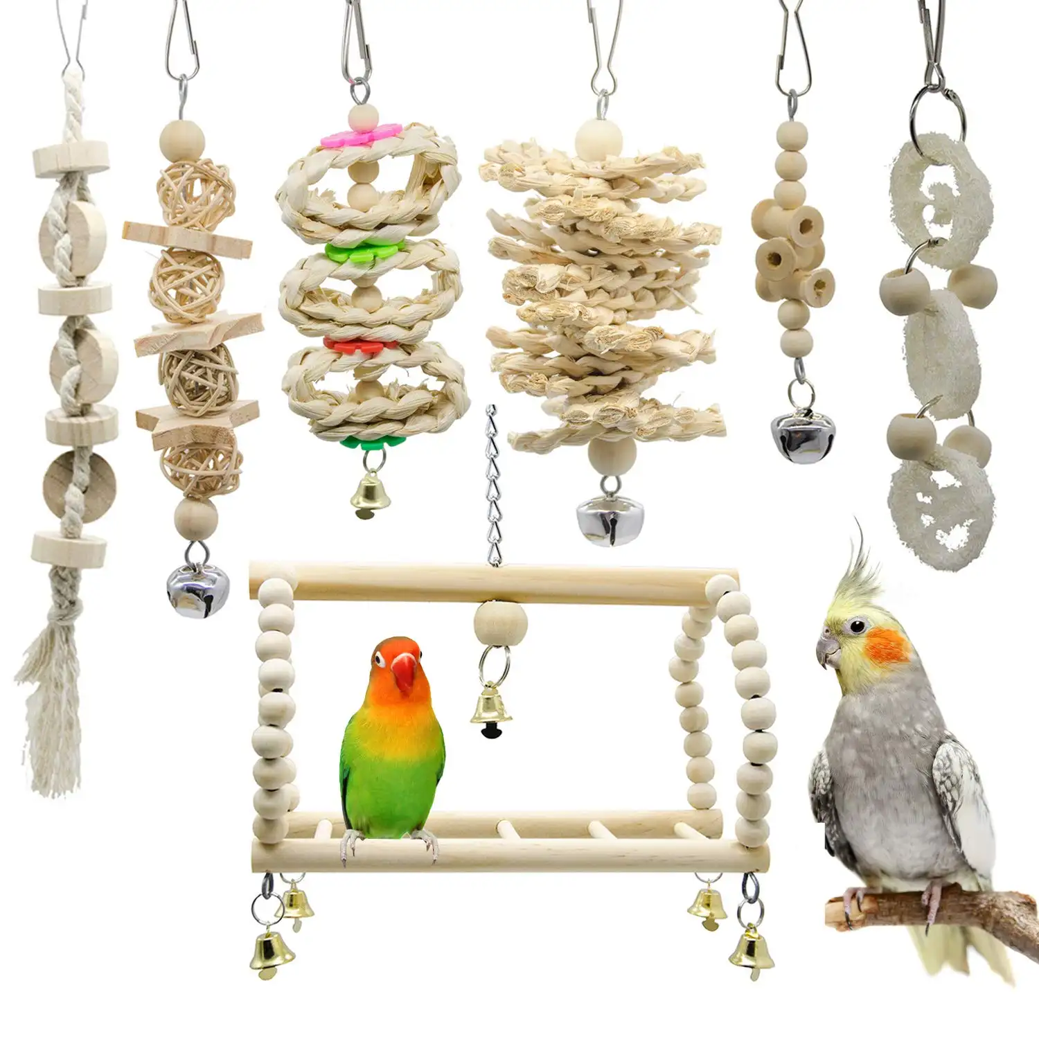 7 Packs Bird Parrot Swing Chewing Toys-Hanging