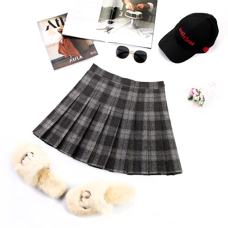 College Style High Waist Small Skirt Plaid Skirt Grey - Shop at LoveMi
