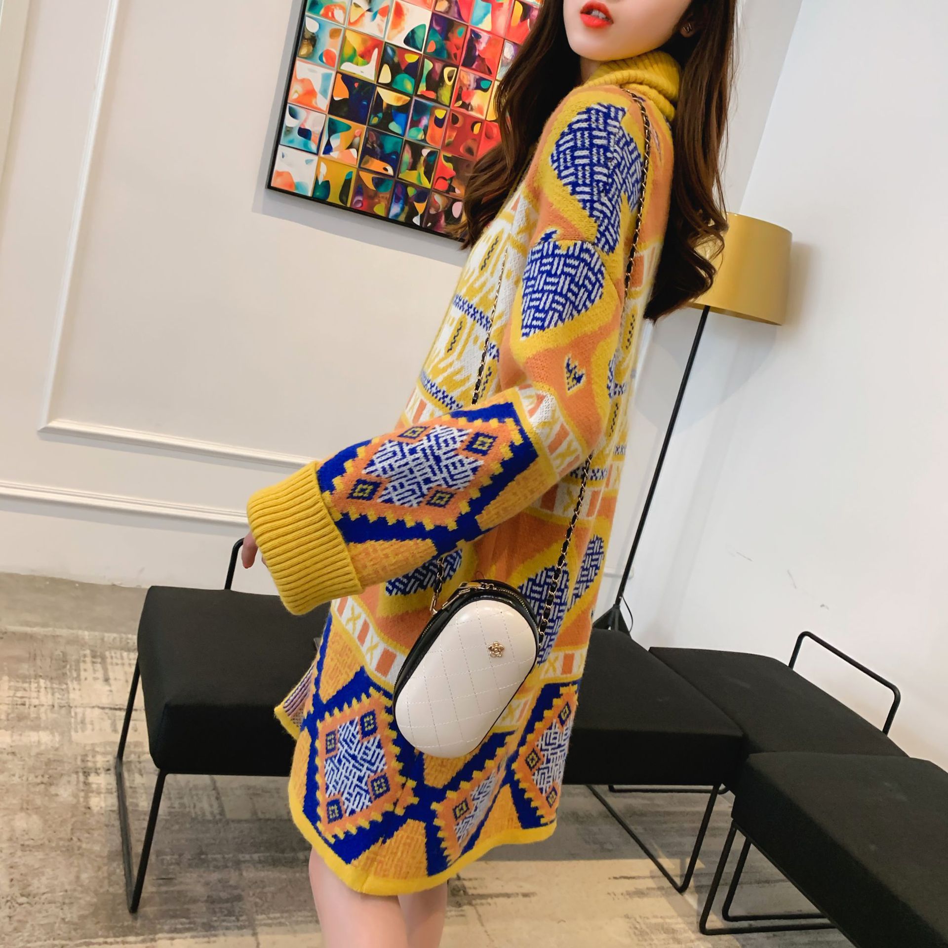 Ladies Mid Length Knitted Sweater Coat