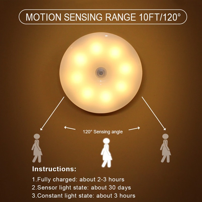 Sensor Light LED Motion PIR USB Rechargeable Portable Cabinet Stair Night Lamp — image 2