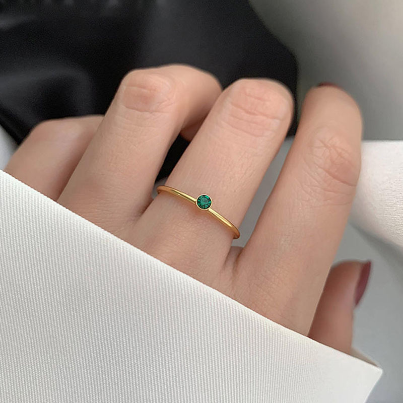 Women's Dark Green Single Diamond Titanium Steel Ring