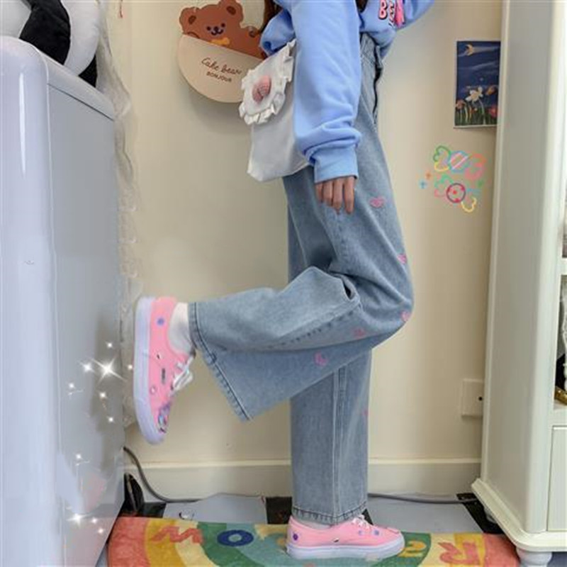 Women's Loose Vintage Washed Heart Jeans