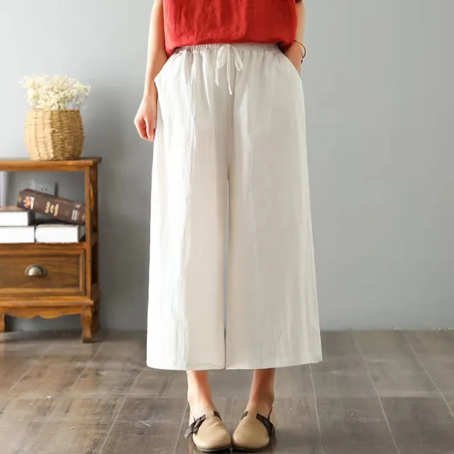 Women's Fashion Loose Linen Casual Leggings White - Shop at LoveMi