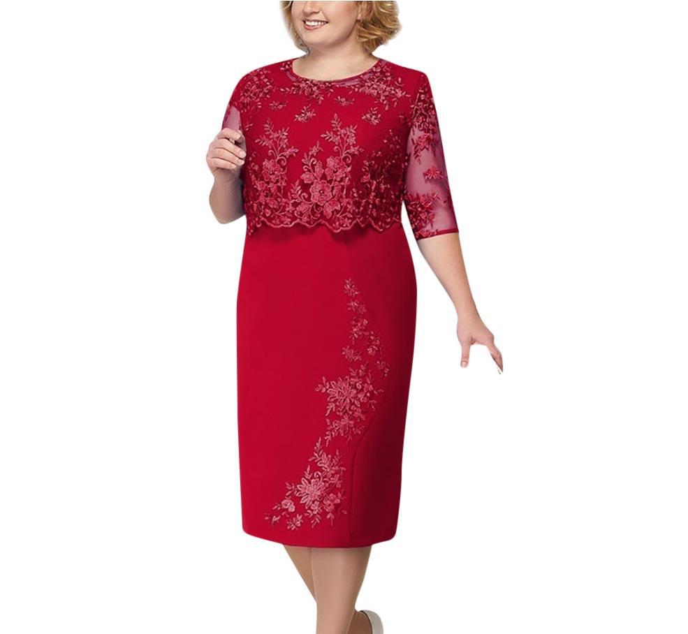 Lace Patchwork Short-Sleeve Layered Vest Style Plus Size Dress - Image 2