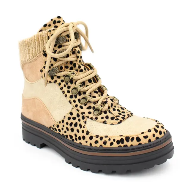 Leopard Boots Women Lace Up Martin Boots Winter Low Heel Shoes Leopard - Shop at LoveMi
