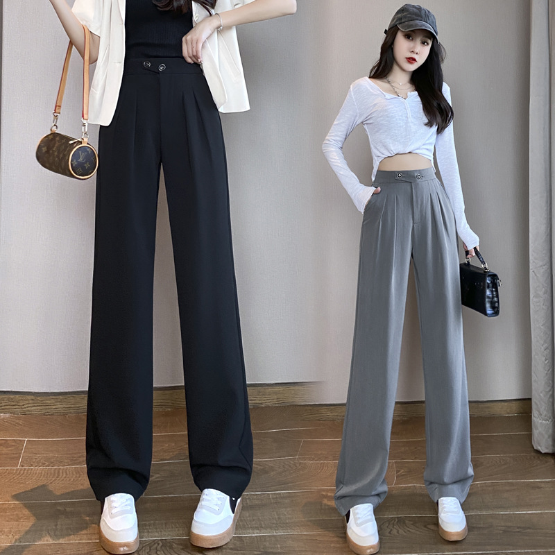 Title 2, High Waist Drape Loose Straight Casual Slim Wid...