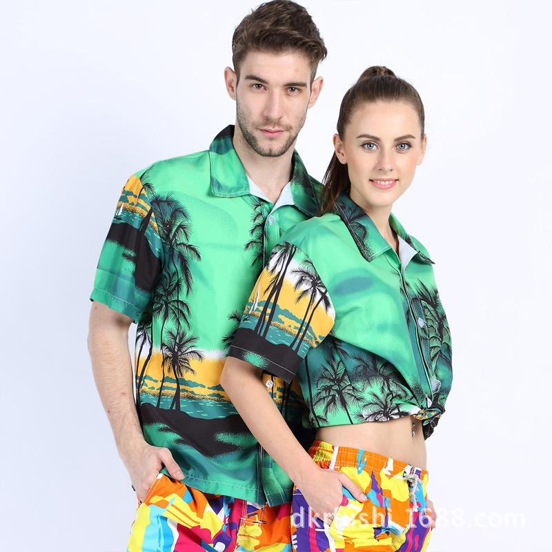 Foreign Trade Men And Women Short-sleeved Printing Lapel Shirt Casual Loose