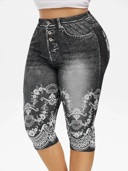 Denim Yoga Pants Jeans Leggings High Waist Capri Pants Jeggings Black - Shop at LoveMi
