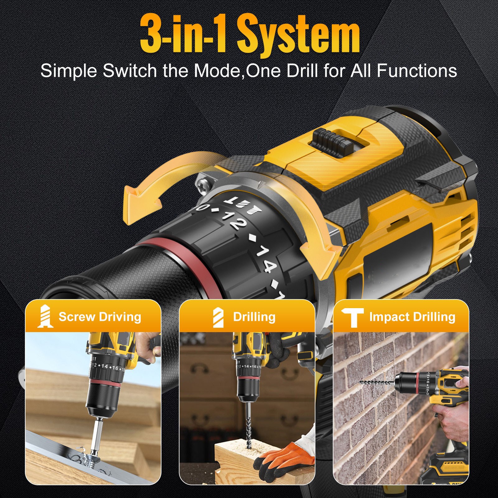Cordless Drill Brushless Impact Driver Set 52Nm Combi Kit & 2x Batteries & Bits — image 5