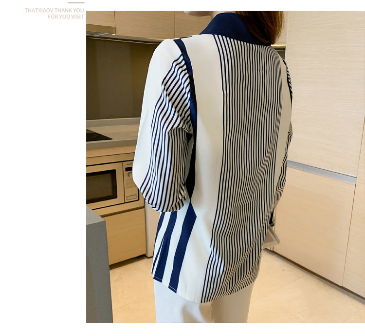 Title 7, Lapel Striped Chiffon Cardigan Shirt