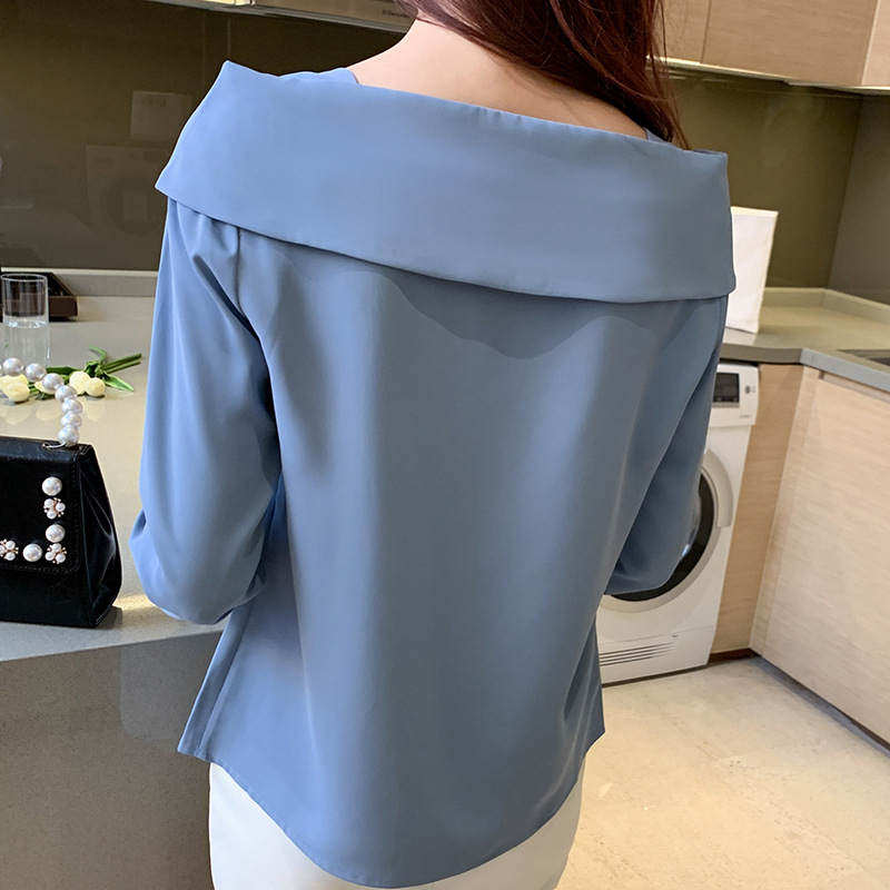 Women's Long Sleeve Square Collar One-shoulder Professional Top