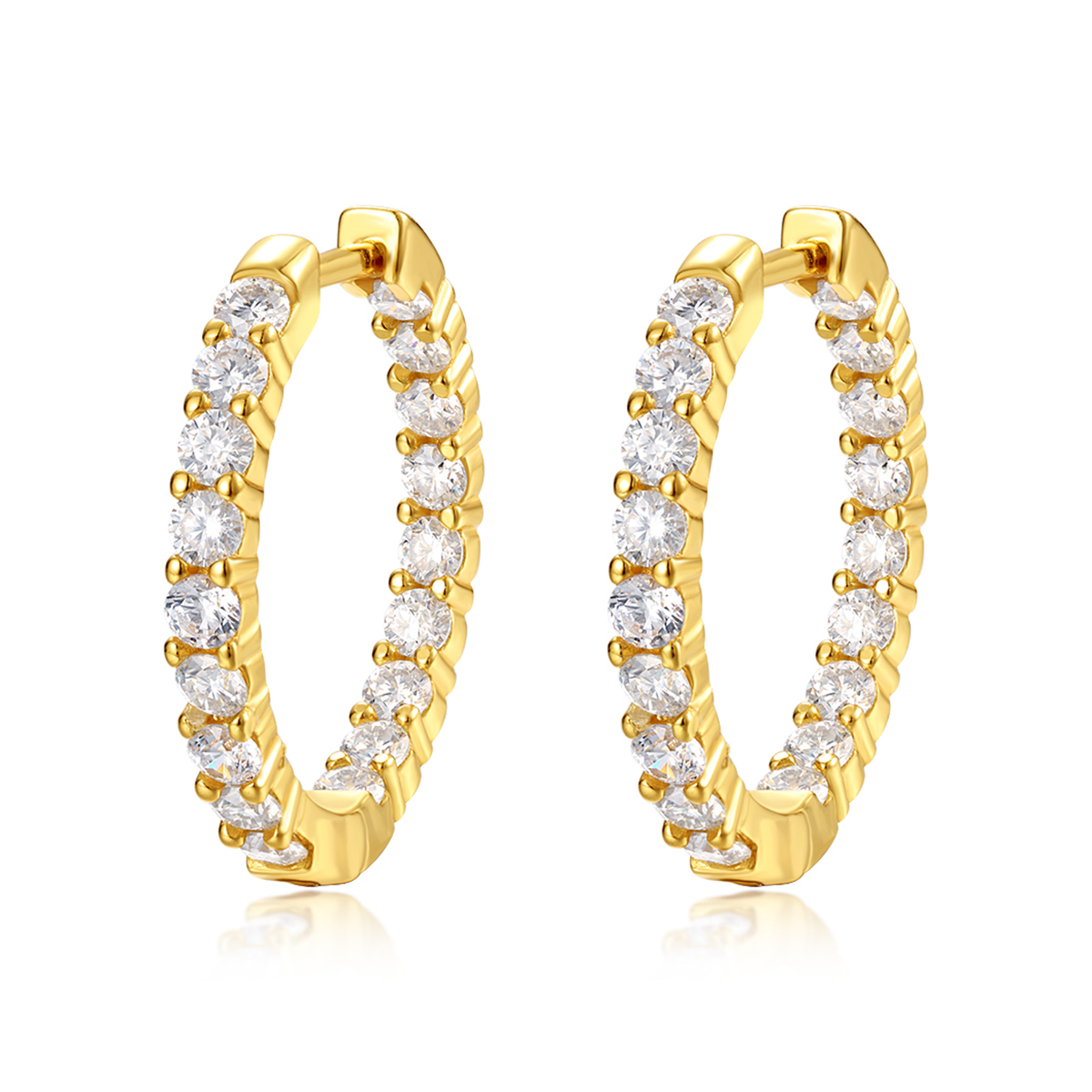 S925 Sterling Silver Gold Plated Single Row Huggie Earrings, 36 D-VVS1 Moissanite, 4.7g Women's Jewelry Gift Box