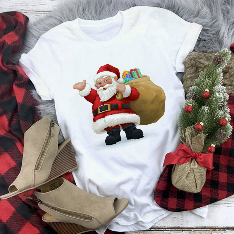 Title 10, Christmas Cute Reindeer Print Short Sleeve T-sh...