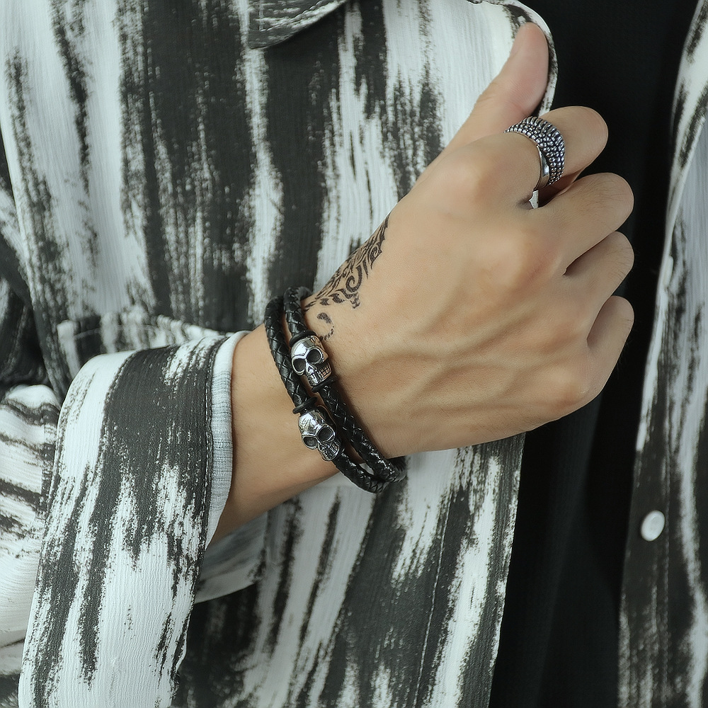 Men's Leather Bracelet Personality Multi-layer Hand-woven Magnetic