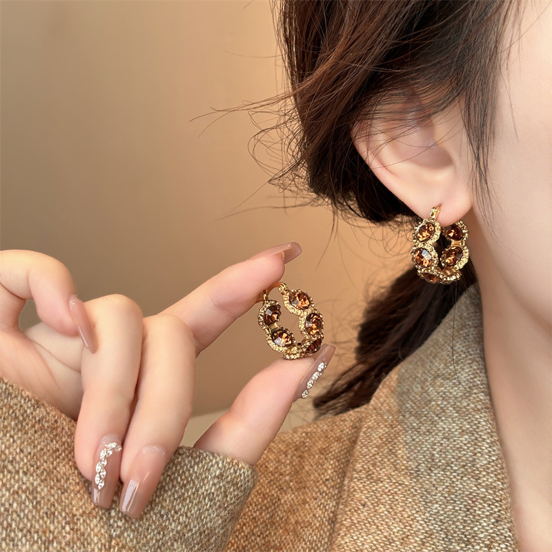 Coffee colored Crystal Ring Ear Button Girl thumbnail 1
