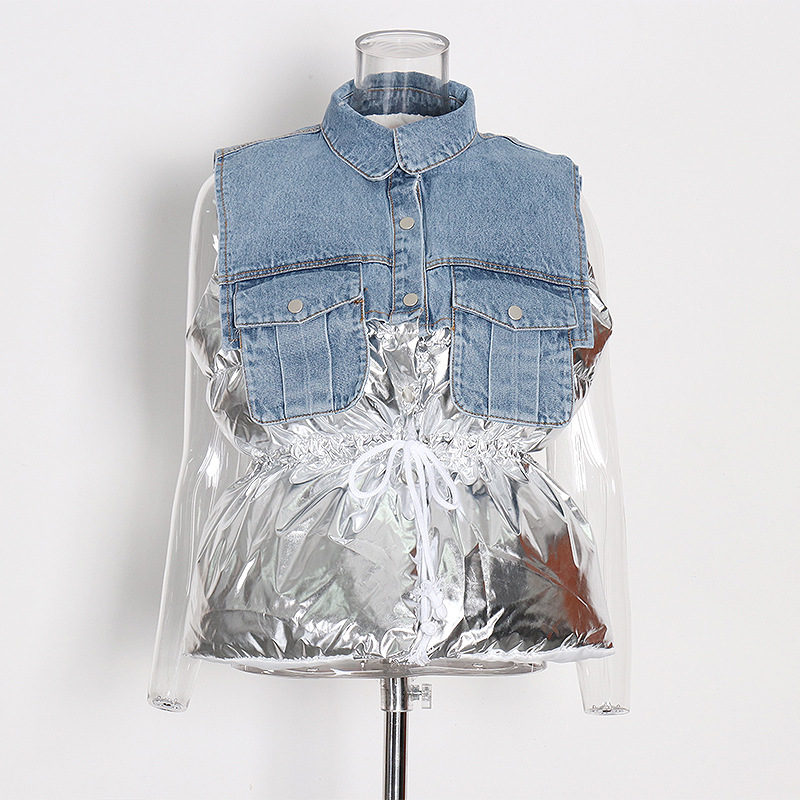 Women's Denim Casual Waist Stitching Vest Cotton Coat