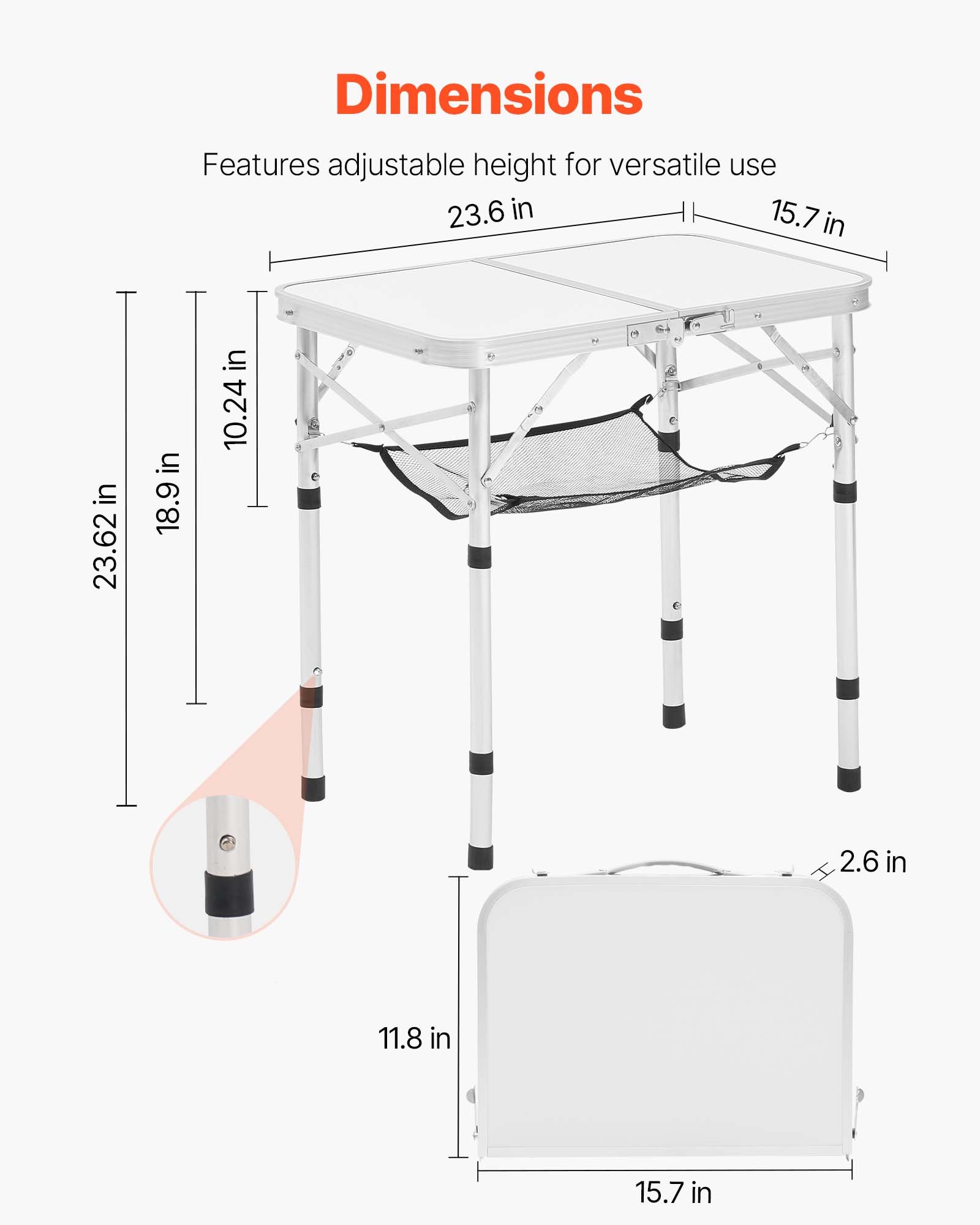 2ft Folding Portable Camping Table Aluminum Outdoor Table Adjustable Height — foto 11