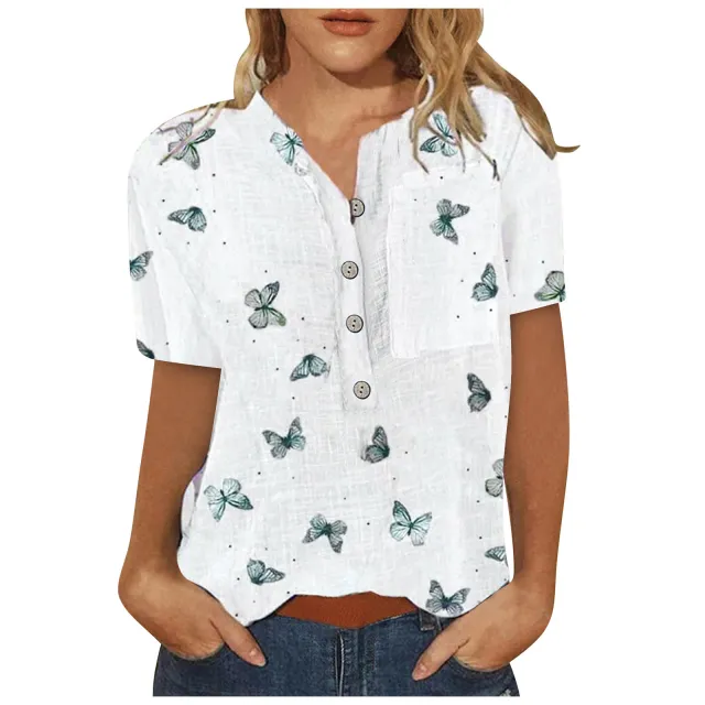 Casual Irregular Printed Loose Fitting Shirt Butterfly Print - Shop at LoveMi