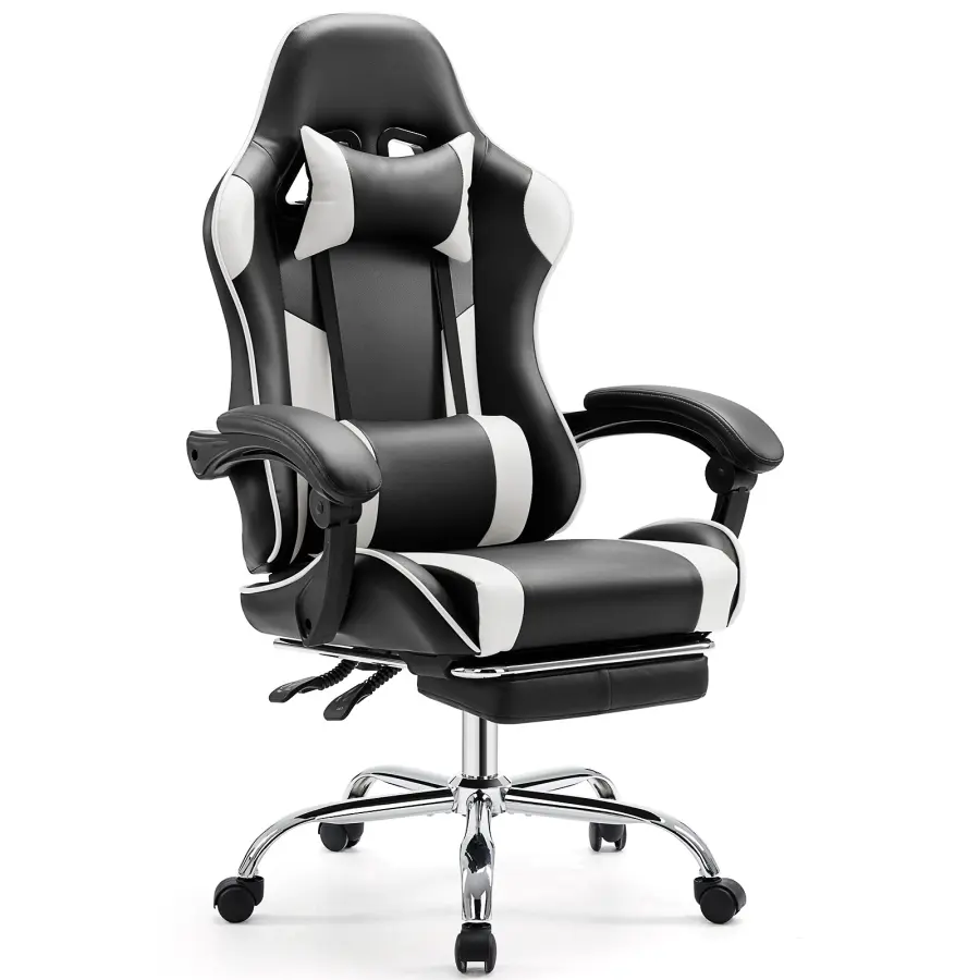 Video Game Desk Chair - Ergonomic Computer With Footrest And Comfy Lum