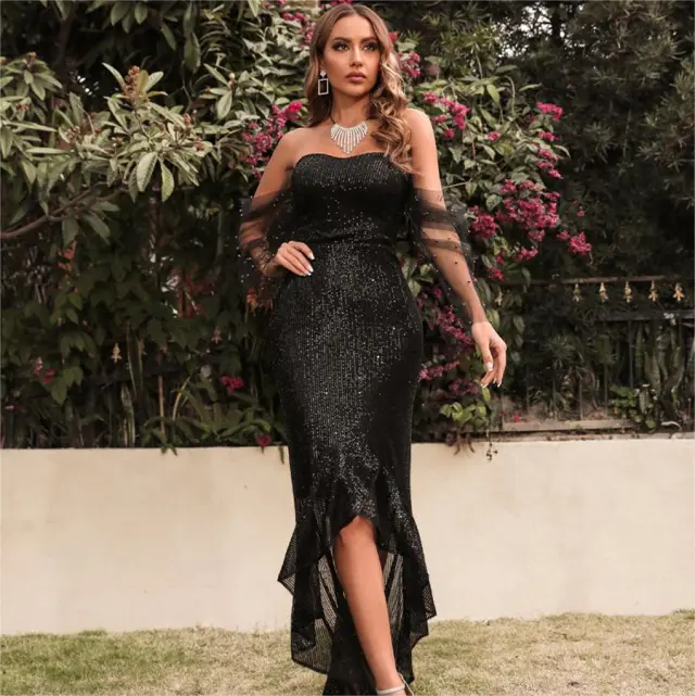Mesh Panel Bra Sexy Drag Dress Black - Shop at LoveMi
