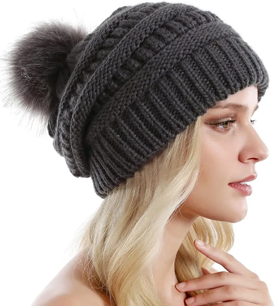 Knitted Casual Beanie Warm Winter Hat - Dark Grey
