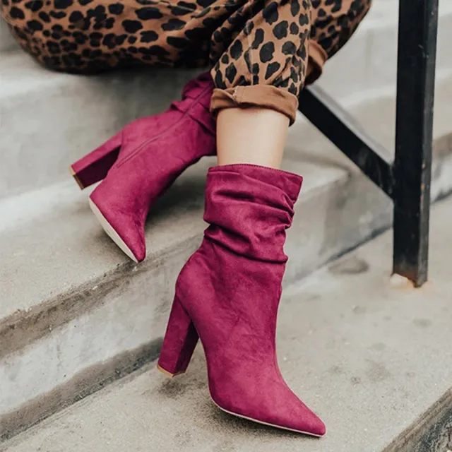 Side Zip High Block Heel Plus Size Short Boots Red - Shop at LoveMi