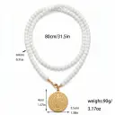 St Benedict Medal Long Necklace For Women, 80cm White Glass Bead Rosary Necklace, 18K Gold Plated Stainless Steel Religious Protection Jewelry view 5